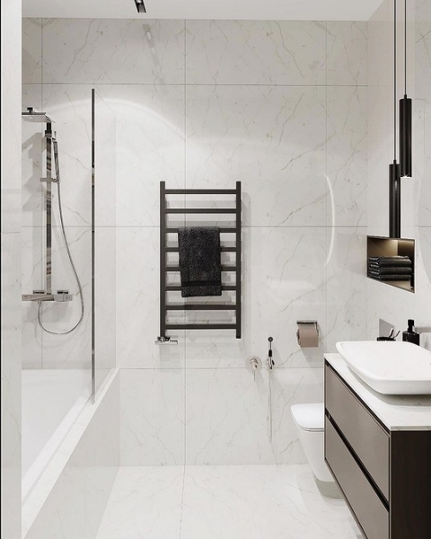 Сочетание плитки в ванной: как скомбинировать разные цвета и фактуры для гармоничного интерьера (97 фото)