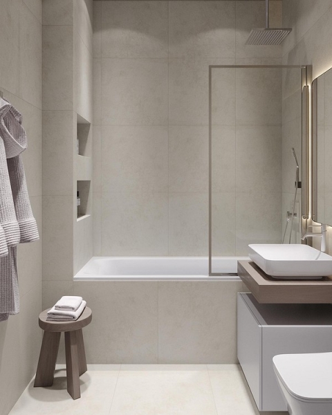 Сочетание плитки в ванной: как скомбинировать разные цвета и фактуры для гармоничного интерьера (97 фото)