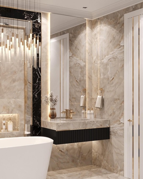 Сочетание плитки в ванной: как скомбинировать разные цвета и фактуры для гармоничного интерьера (97 фото)