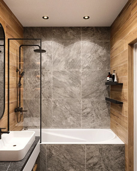 Сочетание плитки в ванной: как скомбинировать разные цвета и фактуры для гармоничного интерьера (97 фото)