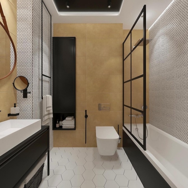 Сочетание плитки в ванной: как скомбинировать разные цвета и фактуры для гармоничного интерьера (97 фото)