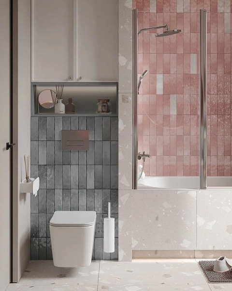 Сочетание плитки в ванной: как скомбинировать разные цвета и фактуры для гармоничного интерьера (97 фото)