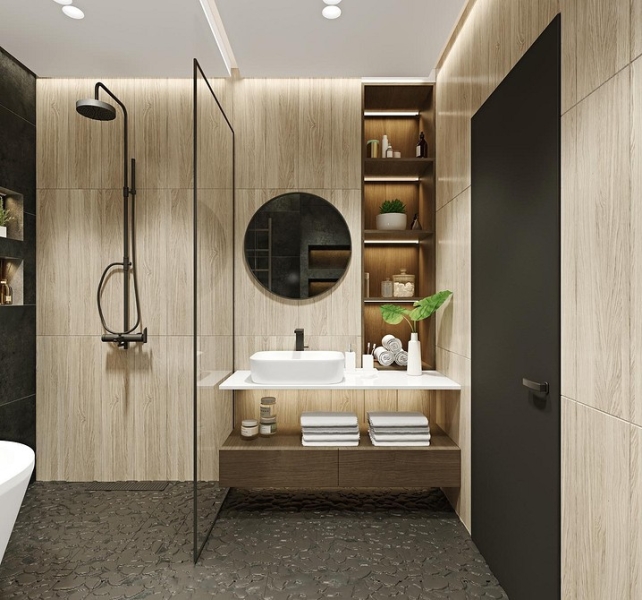 Сочетание плитки в ванной: как скомбинировать разные цвета и фактуры для гармоничного интерьера (97 фото)