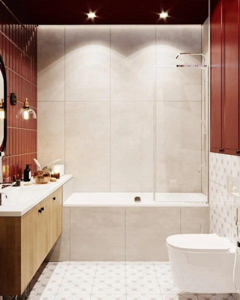 Сочетание плитки в ванной: как скомбинировать разные цвета и фактуры для гармоничного интерьера (97 фото)