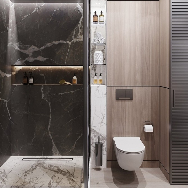 Сочетание плитки в ванной: как скомбинировать разные цвета и фактуры для гармоничного интерьера (97 фото)