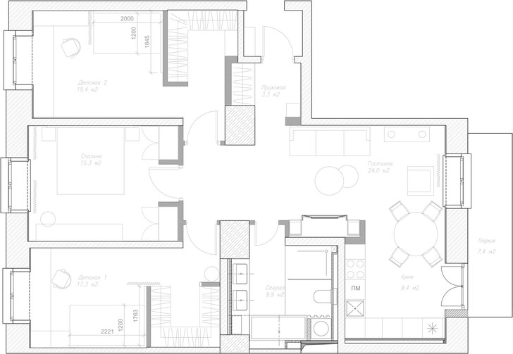 Современный дизайн квартиры 100 м² в московской сталинке