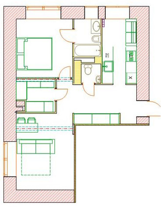 Небольшая квартира 49,9 м² с биокамином и нарядной гостиной