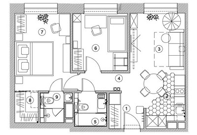 
                                Архитектор сделала квартиру для своих друзей! Функциональная евротрешка 55 кв. м на троих                            