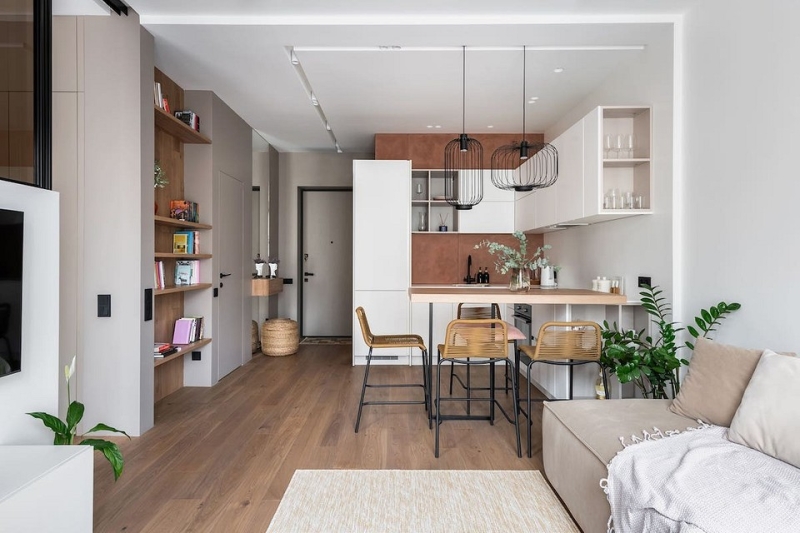 Функциональная однушка 40 кв. м: кухня-ниша вместо гардеробной, гостиная и спальня. Здесь есть все!