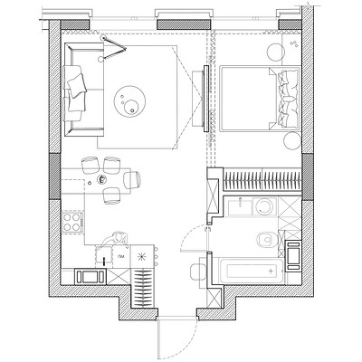 Функциональная однушка 40 кв. м: кухня-ниша вместо гардеробной, гостиная и спальня. Здесь есть все!