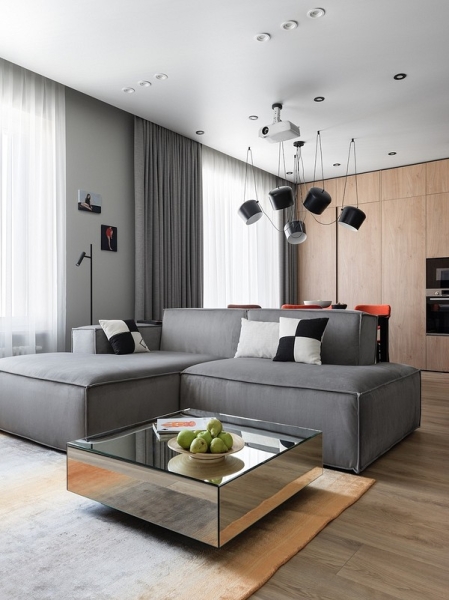 Кухня и кабинет в шкафу, двери для кота и много других классных идей! Квартира 66 кв. м для семьи