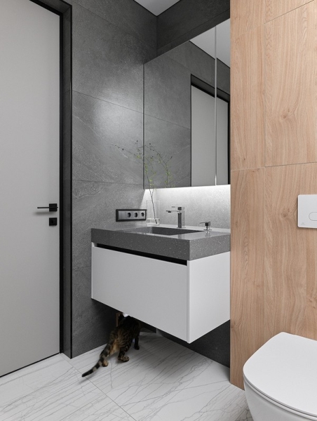 Кухня и кабинет в шкафу, двери для кота и много других классных идей! Квартира 66 кв. м для семьи