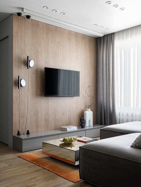 Кухня и кабинет в шкафу, двери для кота и много других классных идей! Квартира 66 кв. м для семьи