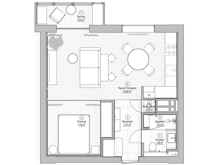 Квартира 45 м² с элементами классики в Перми