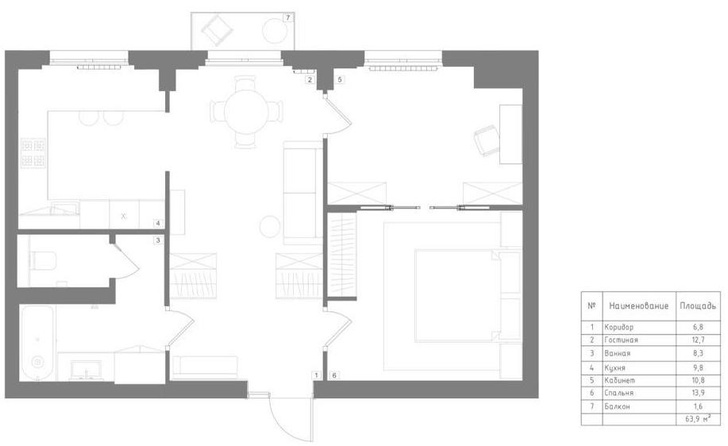 Квартира 60 м² в сталинке с винтажом и современным искусством