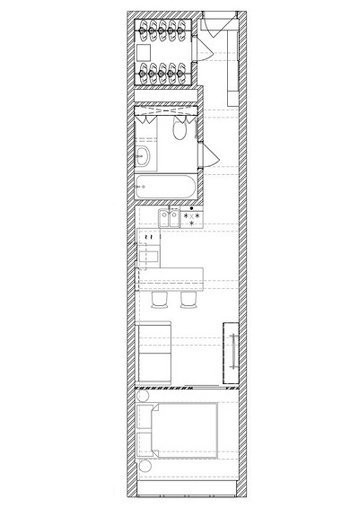 Такого вы еще не видели! Узкая студия 31 кв. м в здании склада типографии «Красная звезда»