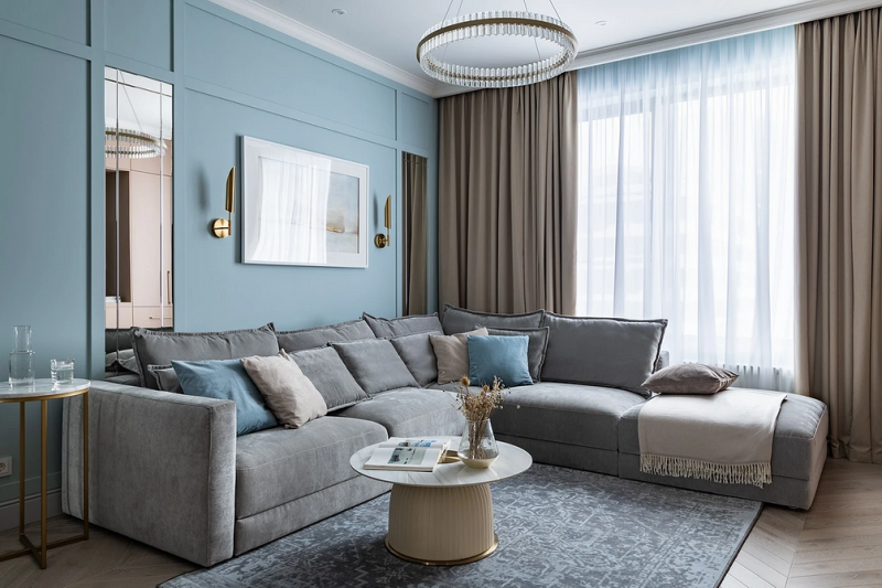 Голубая гостиная: сочетания цветов, идеи оформления и 104 фото