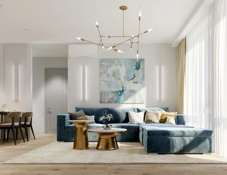 Голубая гостиная: сочетания цветов, идеи оформления и 104 фото