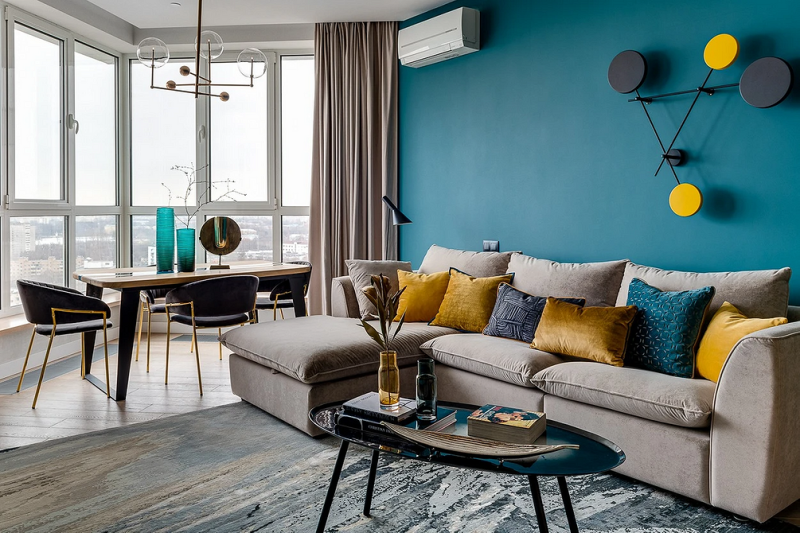 Голубая гостиная: сочетания цветов, идеи оформления и 104 фото