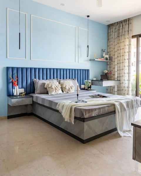 Голубая спальня: идеи оформления, подходящие стили и 110 фото