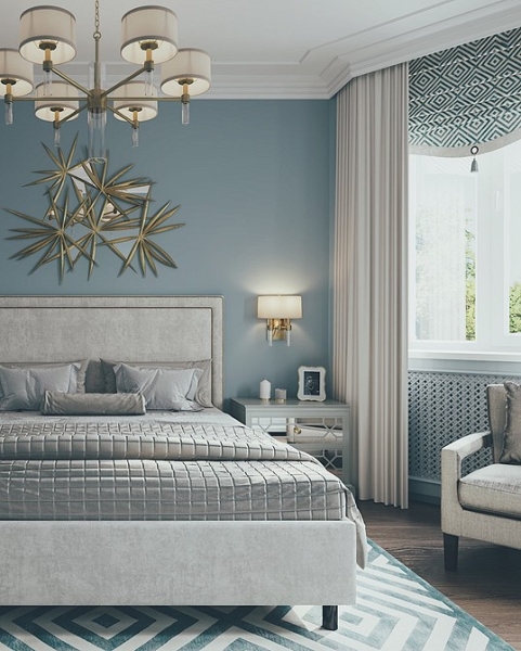 Голубая спальня: идеи оформления, подходящие стили и 110 фото