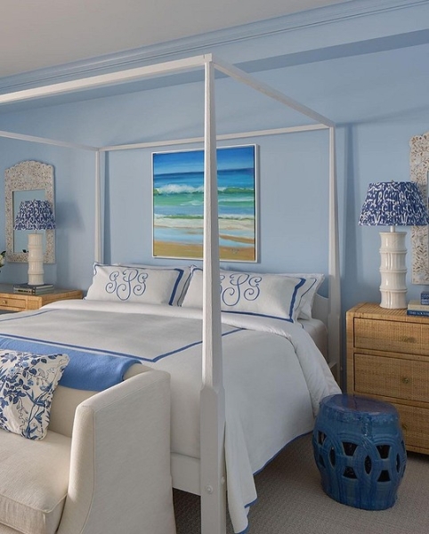 Голубая спальня: идеи оформления, подходящие стили и 110 фото