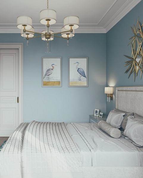 Голубая спальня: идеи оформления, подходящие стили и 110 фото
