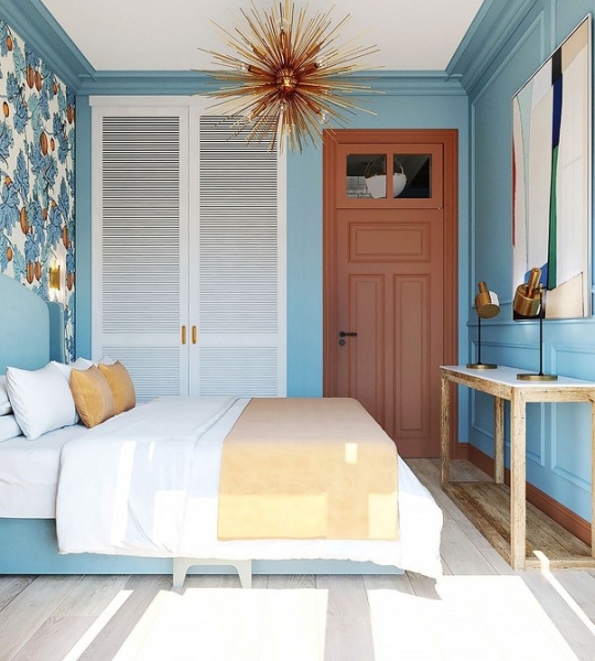 Голубая спальня: идеи оформления, подходящие стили и 110 фото