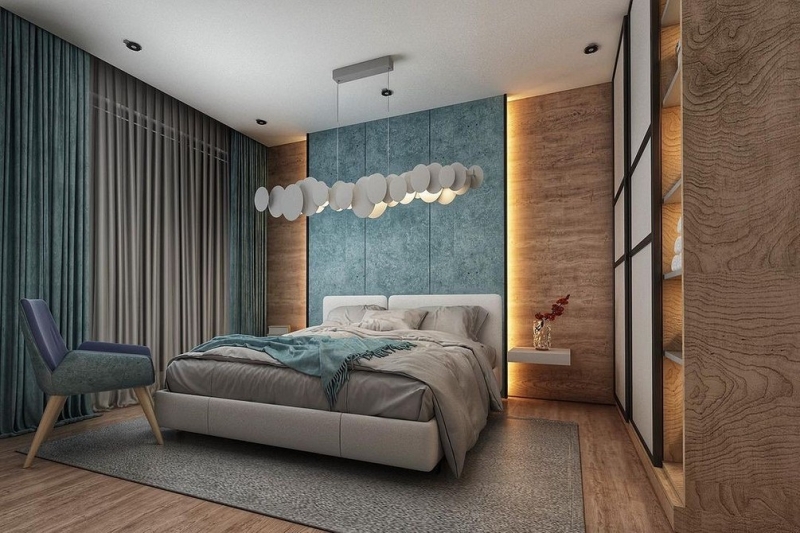 Голубая спальня: идеи оформления, подходящие стили и 110 фото