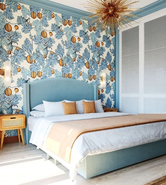 Голубая спальня: идеи оформления, подходящие стили и 110 фото