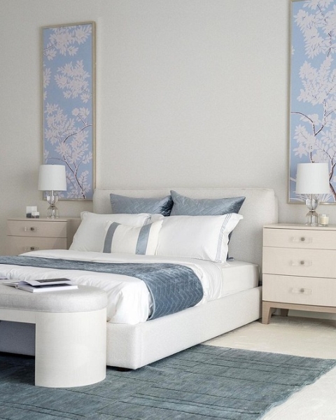 Голубая спальня: идеи оформления, подходящие стили и 110 фото