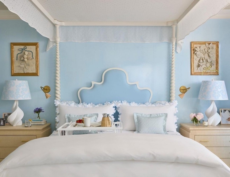 Голубая спальня: идеи оформления, подходящие стили и 110 фото