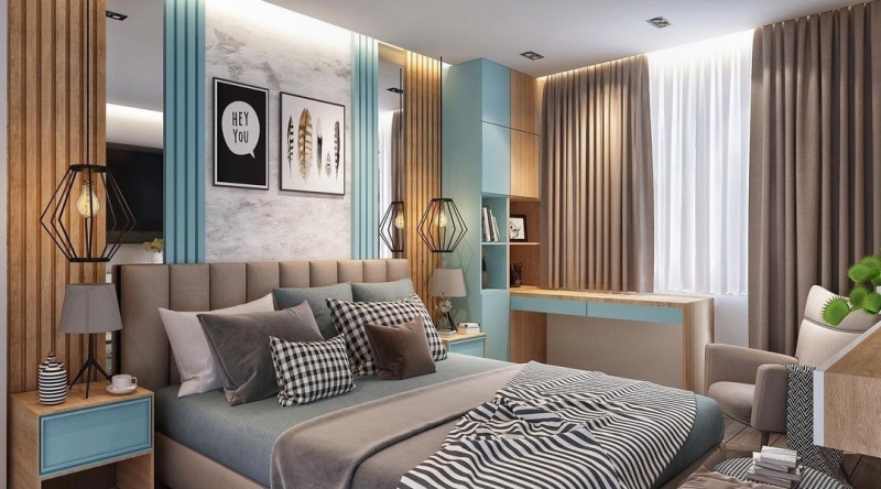 Голубая спальня: идеи оформления, подходящие стили и 110 фото