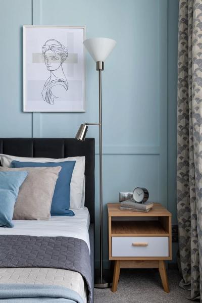 Голубая спальня: идеи оформления, подходящие стили и 110 фото