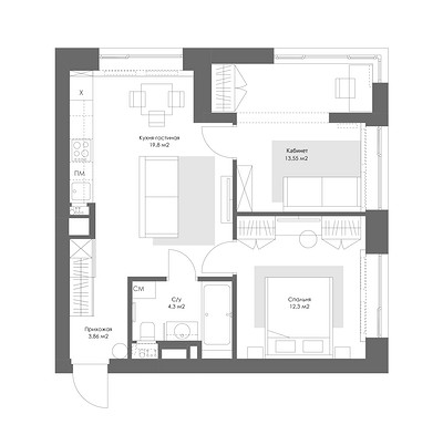 Из двушки сделали трешку и оформили стильный интерьер с мебелью из масс-маркета: квартира 53 кв. м