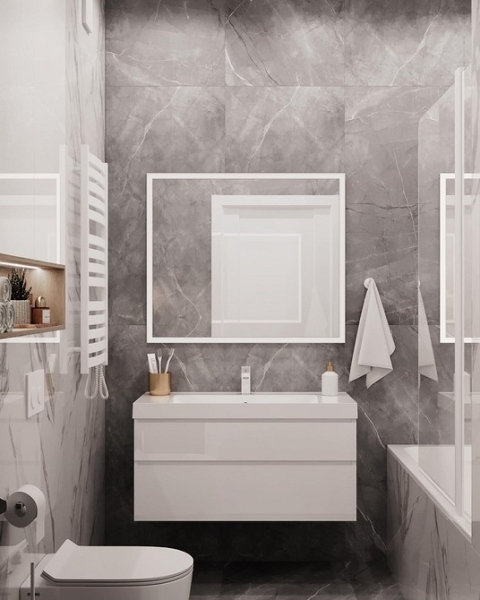 
                                Серая ванная: советы по обустройству, цветовые схемы и 97 стильных фото                            