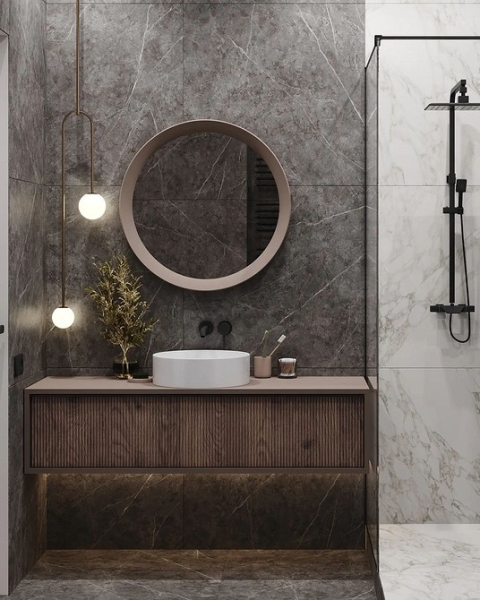 
                                Серая ванная: советы по обустройству, цветовые схемы и 97 стильных фото                            