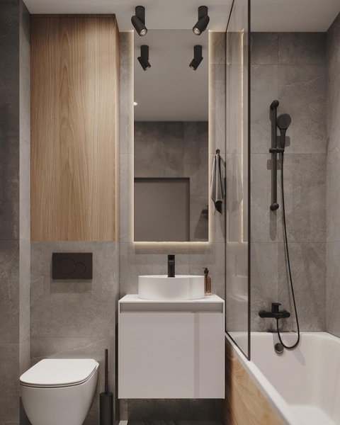 
                                Серая ванная: советы по обустройству, цветовые схемы и 97 стильных фото                            