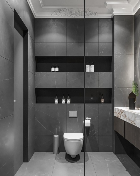 
                                Серая ванная: советы по обустройству, цветовые схемы и 97 стильных фото                            