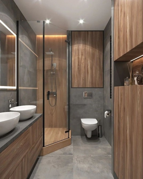 
                                Серая ванная: советы по обустройству, цветовые схемы и 97 стильных фото                            