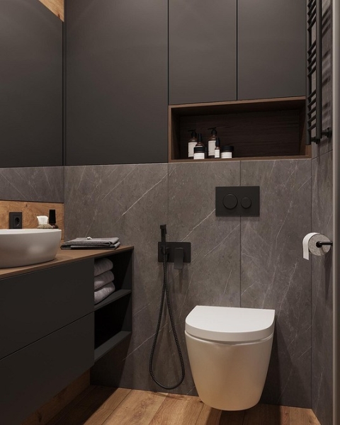 
                                Серая ванная: советы по обустройству, цветовые схемы и 97 стильных фото                            