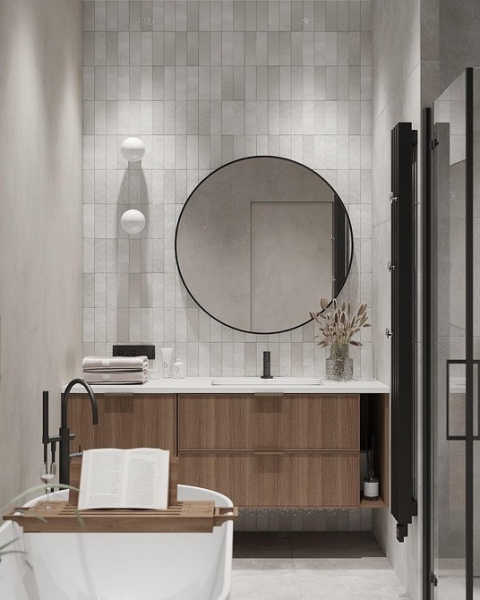 
                                Серая ванная: советы по обустройству, цветовые схемы и 97 стильных фото                            