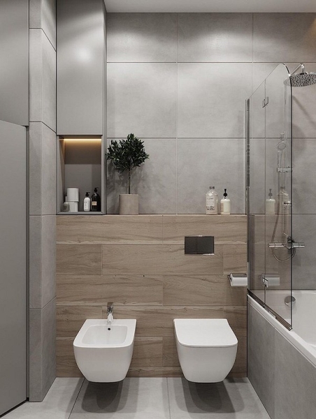 
                                Серая ванная: советы по обустройству, цветовые схемы и 97 стильных фото                            