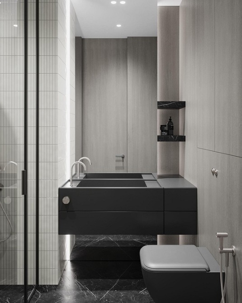 
                                Серая ванная: советы по обустройству, цветовые схемы и 97 стильных фото                            