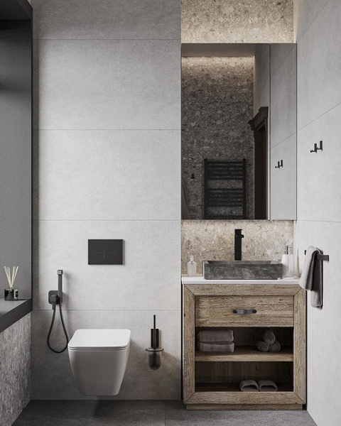 
                                Серая ванная: советы по обустройству, цветовые схемы и 97 стильных фото                            