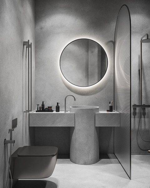 
                                Серая ванная: советы по обустройству, цветовые схемы и 97 стильных фото                            