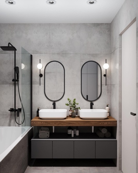 
                                Серая ванная: советы по обустройству, цветовые схемы и 97 стильных фото                            