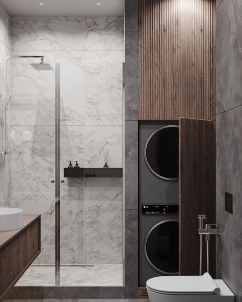 
                                Серая ванная: советы по обустройству, цветовые схемы и 97 стильных фото                            