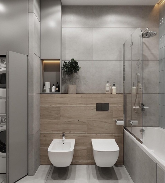 
                                Серая ванная: советы по обустройству, цветовые схемы и 97 стильных фото                            