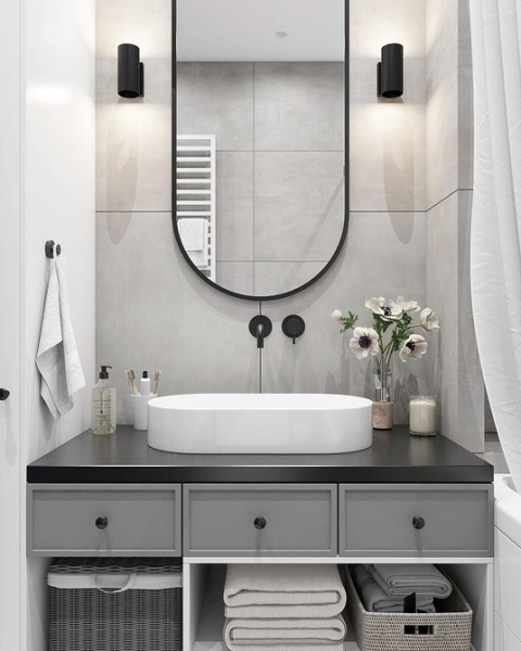 
                                Серая ванная: советы по обустройству, цветовые схемы и 97 стильных фото                            